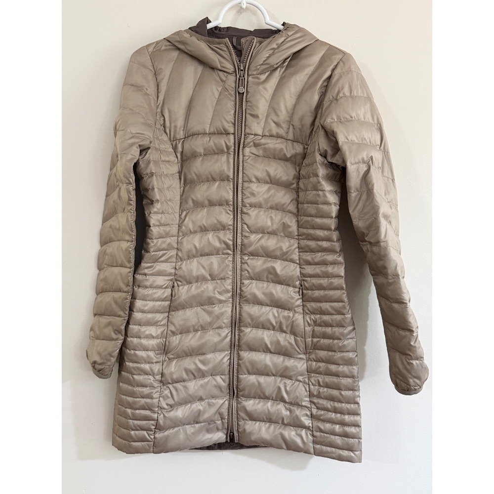 Eddie Bauer Womens XS Taupe Champagne Down Insulated Hooded Puffer Parka Jacket